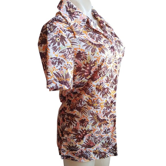 Vintage Women's Small Top Blouse 1970s Disco Peacock Feathers Print Stretch Mom - Picture 4 of 6